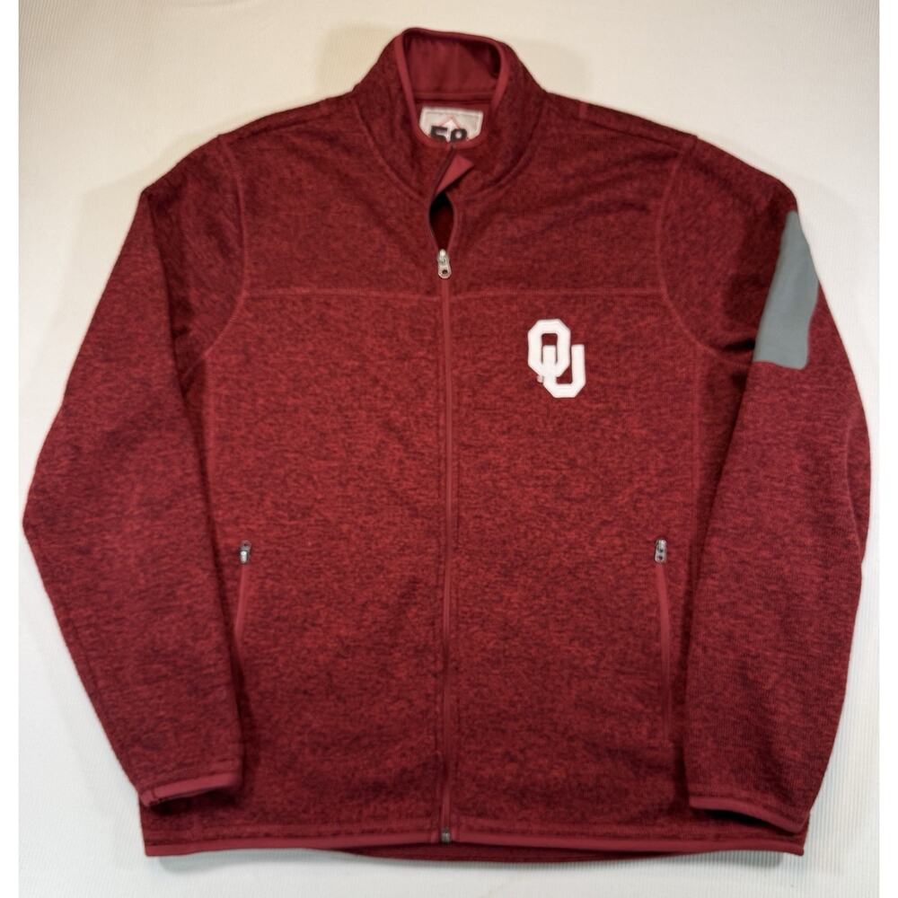 Oklahoma Sooners OU 58 Sports Full Zip Fleece Jacket Red Mens Large